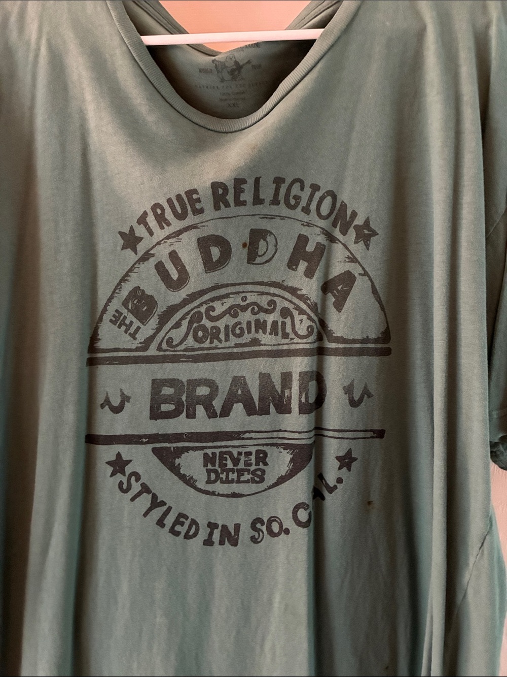 True Religion Olive Green Graphic Buddha Brand Tee